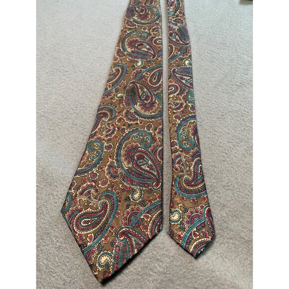 Van Heusen Mens Paisley Tie Brown Teal Red Necktie - Picture 5 of 5